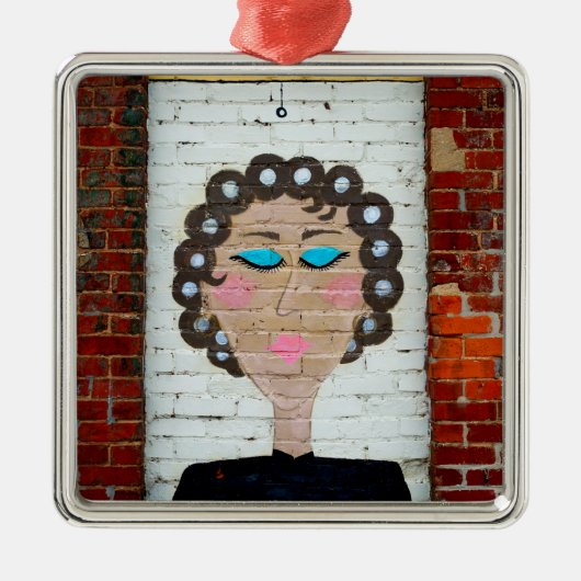 Vrouw in Curlers Metalen Ornament (Voorkant)