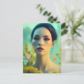 Vrouw in de bloemen briefkaart (Staand voorkant)