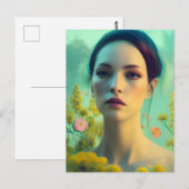 Vrouw in de bloemen briefkaart (Voorkant / Achterkant)