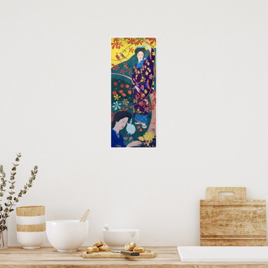 Vrouw in de Bloertuin, Goyō Hashiguchi Poster (Keuken)