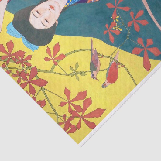 Vrouw in de Bloertuin, Goyō Hashiguchi Tissuepapier (Detail)