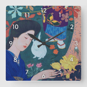 Vrouw in de Bloertuin, Goyō Hashiguchi Vierkante Klok