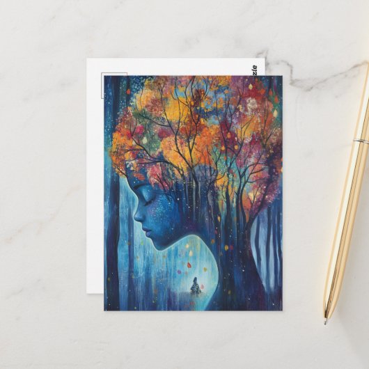 Vrouw in de Bomen Briefkaart (Voorkant / Achterkant in situ)