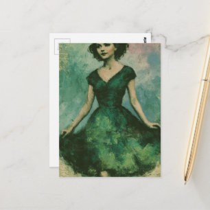 Vrouw in de groene jurk uit de jaren 50 briefkaart