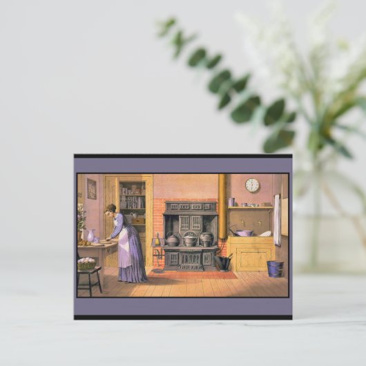  vrouw in de keuken briefkaart (Staand voorkant)