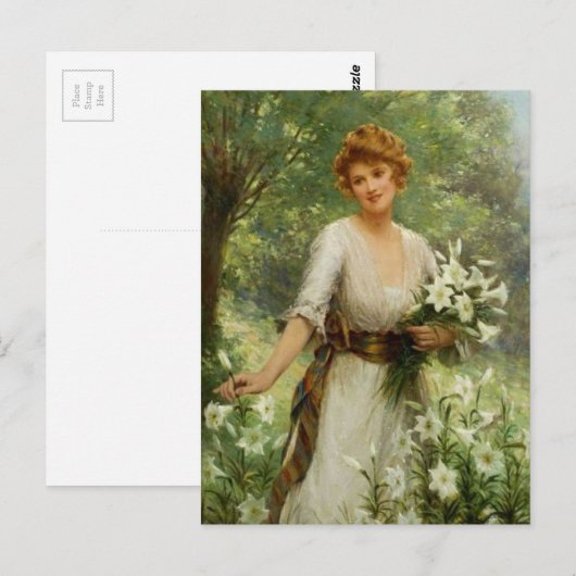  vrouw in de lentevloeren briefkaart (Voorkant / Achterkant)