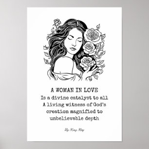 Vrouw in de liefde gedicht, zwart en wit met rozen poster
