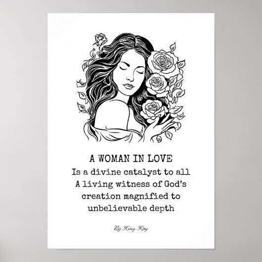 Vrouw in de liefde gedicht, zwart en wit met rozen poster (Voorkant)