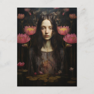 Vrouw in de Lotus Pond Briefkaart