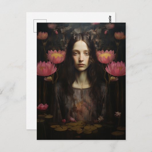 Vrouw in de Lotus Pond Briefkaart (Voorkant / Achterkant)