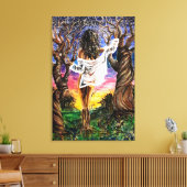 Vrouw in de natuur canvasprint - Schilderij Canvas Afdruk (Insitu (Woonkamer))