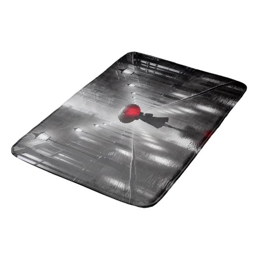 Vrouw in de regen met rode paraplu badmat (Gekanteld)