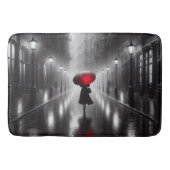 Vrouw in de regen met rode paraplu badmat (Voorkant)