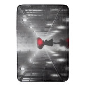 Vrouw in de regen met rode paraplu badmat (Voorkant Verticaal)