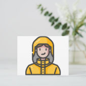 vrouw in de regenjas briefkaart (Staand voorkant)