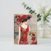 Vrouw in de rode jurk briefkaart (Staand voorkant)