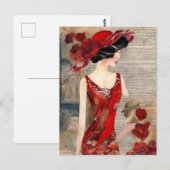 Vrouw in de rode jurk briefkaart (Voorkant / Achterkant)