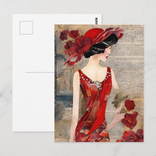 Vrouw in de rode jurk briefkaart (Voorkant / Achterkant)