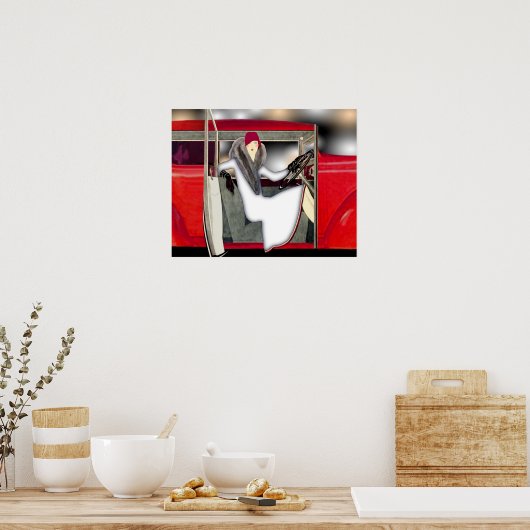 Vrouw in de Rode-sportauto Poster (Keuken)