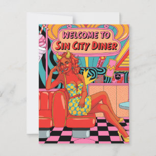 Vrouw in de Sin City Diner in comicboekstijl Briefkaart