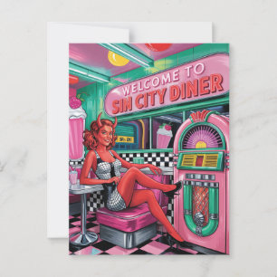 Vrouw in de Sin City Retro Diner Comic Book stijl Briefkaart