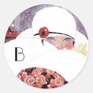 VROUW IN DE SNEE, WINTER BEAUTY MODE MONOGRAM RONDE STICKER