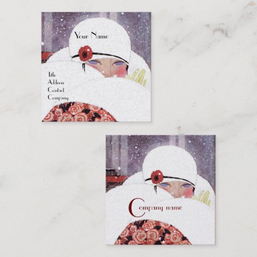 VROUW IN DE SNEE, WINTER BEAUTY MODE MONOGRAM VIERKANTE VISITEKAARTJE (Voorkant / Achterkant)