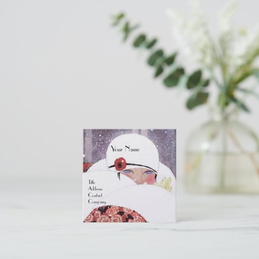VROUW IN DE SNEE, WINTER BEAUTY MODE MONOGRAM VIERKANTE VISITEKAARTJE (Staand voorkant)