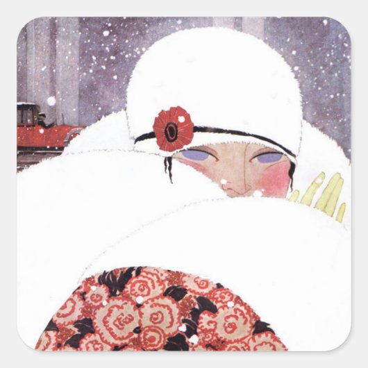 VROUW IN DE SNEEUW, WINTER BEAUTY MODE VIERKANTE STICKER (Voorkant)