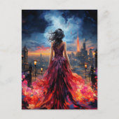 Vrouw in de stad briefkaart (Voorkant)