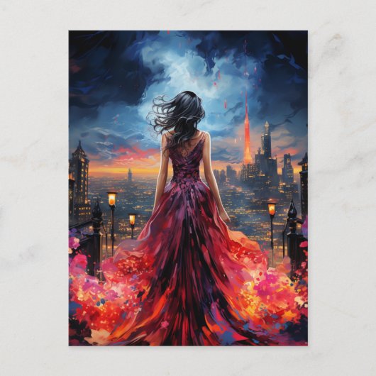 Vrouw in de stad briefkaart (Voorkant)