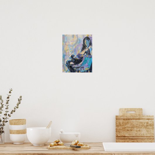 Vrouw in de stoel die het schilderij leest poster (Keuken)