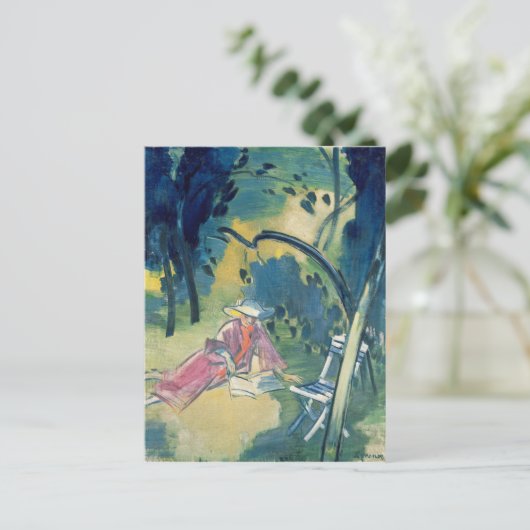 Vrouw in de tuin briefkaart (Staand voorkant)