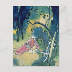 Vrouw in de tuin briefkaart