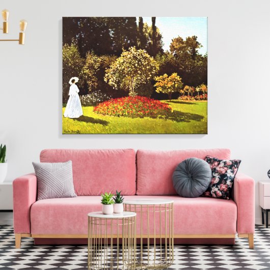 Vrouw in de tuin Monet Fine Art Canvas Afdruk (Insitu (Woonkamer))