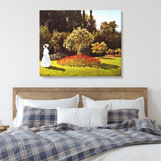 Vrouw in de tuin Monet Fine Art Canvas Afdruk (Insitu (Slaapkamer))