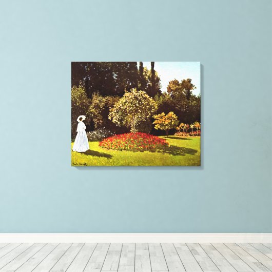 Vrouw in de tuin Monet Fine Art Canvas Afdruk (Insitu (Houten vloer))