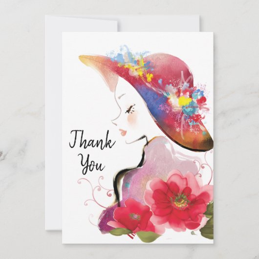 Vrouw in de Waterverf Pet Floral Bedankkaart (Voorkant)