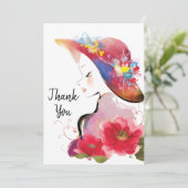 Vrouw in de Waterverf Pet Floral Bedankkaart (Staand voorkant)