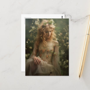 Vrouw in de Wildbloemen Briefkaart