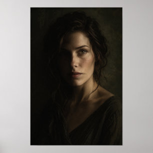 Vrouw in dramatisch half licht portret wandkunst poster