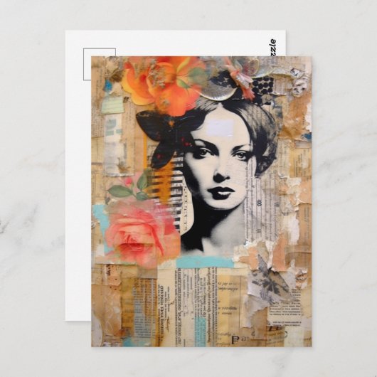 Vrouw in een Abstracte Mixed Media Collage Briefkaart (Voorkant / Achterkant)