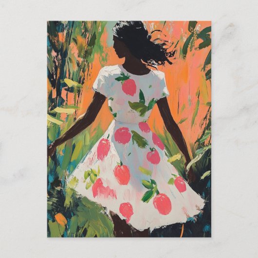 Vrouw in een appeljurk briefkaart (Voorkant)