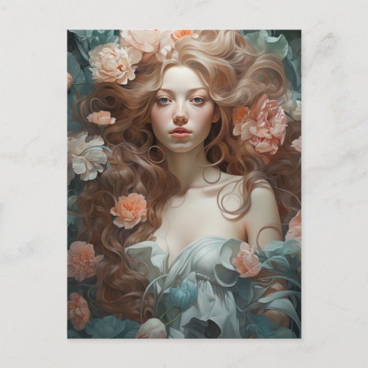 Vrouw in een Bed van Bloemen Briefkaart (Voorkant)