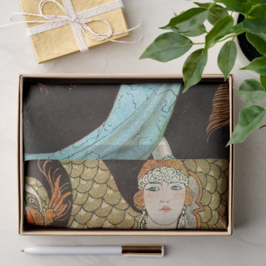 Vrouw in een blauwe dress tissuepapier (Geschenk)