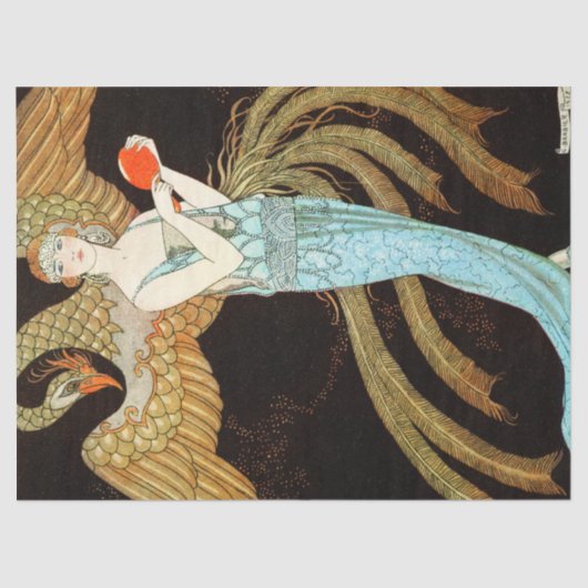 Vrouw in een blauwe dress tissuepapier (Voorkant)