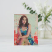 Vrouw in een blauwe jurk briefkaart (Staand voorkant)