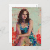 Vrouw in een blauwe jurk briefkaart (Voorkant / Achterkant)