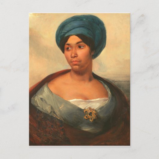 VROUW IN EEN BLAUWE TULBAND VAN DELACROIX BRIEFKAART (Voorkant)