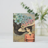 Vrouw in een bloemenPet Briefkaart (Staand voorkant)